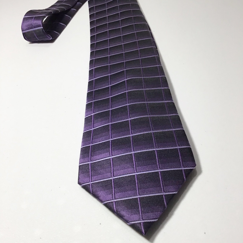 320 Nwot Croft  Barrow Purple Grid Silk Necktie